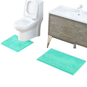 2pcs/Set Bad Matte Chenille Anti -Schlupf Absorption Badezimmer Bodentürmatte Toilette U -Form konformes Fußpolster Weiche Teppichmaschine Waschbar hw0028