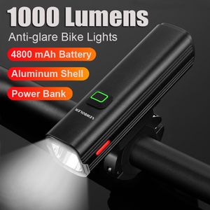 Велосипедные светильники Loler 1000 Lumen Plasslight для велосипеда USB передние задние фонаря набор дождей MTB фары 4800 мАч велосипедной лампы 230525