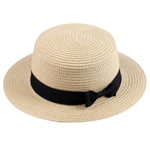 Beanies Beanie/Skull Caps Women Boater Hat Fashion Ladies Bow Ribbon Straw Hats Summer Outdoor Vacation Beach Girl Round Flat Top Foldable