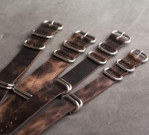 Onthelevel Leather Nato Strap 20mm 22mm 24mm Zulu Strap Vintage First Layer Cow Leather Watch Band med Five Rings Buckle E CJ1918697170