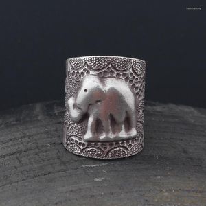 Cluster Rings Amxiu Thailand Elephant Ring Vintage Antique Silver Large Wide For Women Men Open 925 Handmade Jewelry