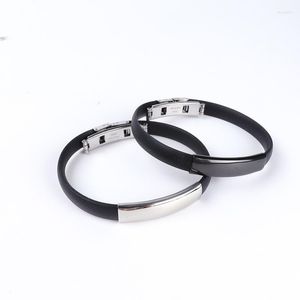 Armreif Edelstahl Silikon Rohling zum Gravieren Schwarz/Silber Farbe Metallplatte Armband Hochglanzpoliert Großhandel 10 Stück