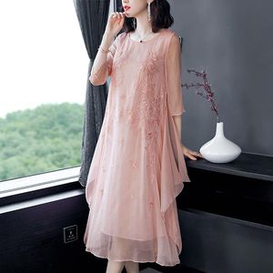 Kleid Neue Mode Sommer Kleid Weiblichen Frühling Sommer Chinesischen Nationalen Stil Frauen Kleid Beiläufige Lose Stickerei Midi Kleid Kleidung