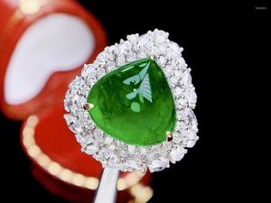 Küme halkaları lonca hjy zümrüt yüzüğü saf 18k altın takı doğa yeşil 5.96ct değerli taşlar elmas kadınlar için dişi ince