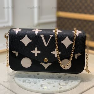 10A Mirror Quality Designers 3 Pieces Felicie Pochette Chain Bag Womens kuvertväskor Verkliga läder präglad handväska lyxig svart handväska crossbody axelbox väska