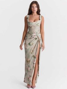 여름 패션 비치 휴가 여성 파티를위한 최대 드레스 우아하고 세련된 플로럴 프린트 2 피스 드레스 세트