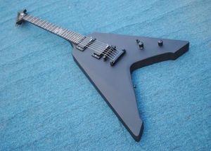 Custom Heavy Metallic James Hetfield Vulture cetim Matte Black Flying V Guitar Guitarra Electric Ativo Pickups 9V Battery Box Black3374501