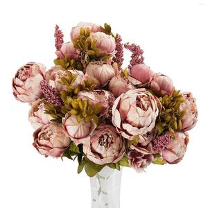 Decorative Flowers Bouquets 13 Heads Home Decor Artificial Peony Vintage Real Touch Bridal Bouquet Silk El Office Wedding Party