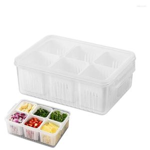 Storage Bottles Refrigerator Bins Fridge Shelf Organizer 6 Grid Box Fruit Vegetable Kitchen