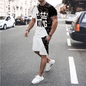 Erkek Eşofman Kral K Camo Baskı erkek Takım Elbise Yaz Moda Streetwear Set Yüksek Sokak T-shirt Şort 2 Parça Rahat Spor