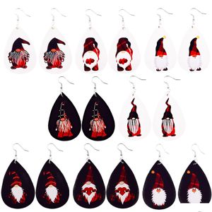 Charm Christmas Dwarf Print Leather Earrings for Women Lightweight Teardrop Faux Holiday Presents Drop Leverans smycken DHVBF