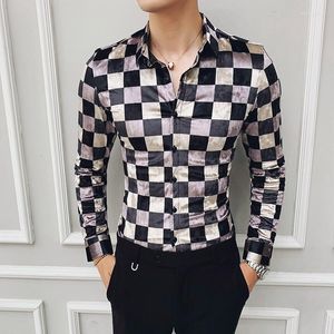 Camicie eleganti da uomo Street Wear Fashion Retro Mens Casual Cotton Business Office Shirt Check Velvet Plaid Camisa Hombre Slim Fit Men