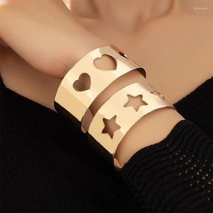 Bangle Renya Punk Metal Cuff Bangles 2pcs Set Hollow Heart Star Wide Open Bracelets & Statement Alloy Jewelry For Female