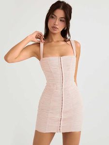 Sommer Strap Mesh Geraffte Bodycon Mini Kleider Für Frauen 2022 Nacht Club Party Tragen Mode Haken Grundlegende Dünnes Kleid