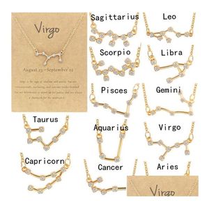 Colares pendentes Gold Bathed 12 Constelaação Horóscopo Sinal Astrologia Zodiac Star Colar Gifts Para Mulheres Meninas Drop del Dhbod