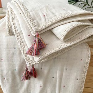 Blanket Swaddling Blanket Retro Cotton Quilt Bohemian Japanese Style Children Airconditioning born Plain Bedclothes 230525