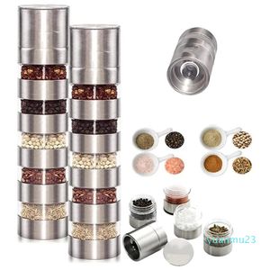 6 Pcs Camping Spice Jar Outdoor Portable Seasoning Organizer Container With Grinder Tableware BBQ Picnic Condiment Storage Box