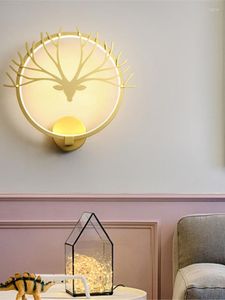 Wall Lamp Nordic Golden Antlers Luxury Round Led For Kids Bedroom Nightstand Hallway Living Room Decoration Sconce Light Fixture