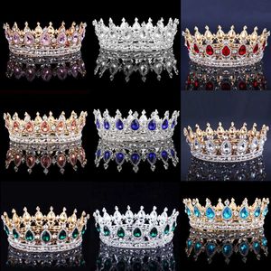 Outros acessórios de moda Bride Royal Rosa Cristal Rainha Rei Tiaras Barrocos Round Crowns Big Rhinestone concurso DIADEM DIADEM CABELO ACESTOR DE CABELO J230525