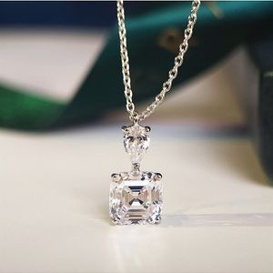 Romantic Princess cut AAAAA Zircon pendant Silver Color Party Wedding Pendant chain necalace for women Bridal Jewelry