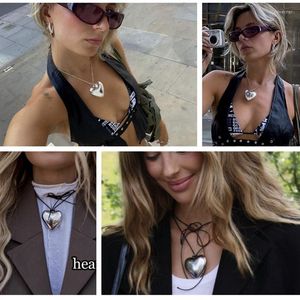 Pendant Necklaces TAUAM Goth Black Leather Braid Wax Cord Short Chain Necklace For Women Simple Love Heart Choker Halloween Jewelry