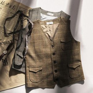 Men's Vests Suit Vest Brown Gray Plaid Formal Herringbone Business Retro Classic Pattern Waistcoat For Groosmen Man Wedding