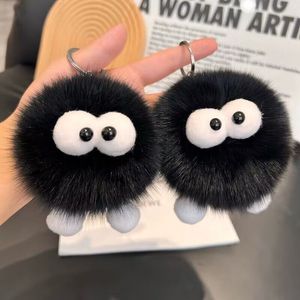 Genuine leather fox hair small coal ball pendant small gift car keychain bag pendant plush pendant