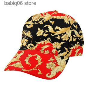 Caps de bola Red e Black Men Caps Feminino Casual Casual Casual Luxo Gold Floral Deisgn Baseball Chapéu Cool Mulheres Primavera Autumn T230526