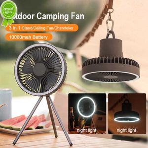 Nuovo 10000mAh 4000mAh Ventilatore da campeggio Circolatore portatile da tavolo ricaricabile Ventilatore elettrico da soffitto senza fili con illuminazione a LED Power Bank