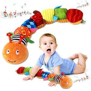 Skrålmobiler Baby Rattle Musical Worm Soft Spädbarn Plush Toys Education Interactive Sensory Toy For Babies Born Toddler Gift 230525