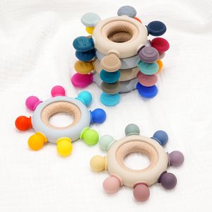 Baby Teethers Toys 1PC Wooden Ring Teether Toy Teething Infant Chewing Health Care Gifts Silicone For Accessories 230525