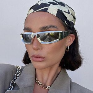 Y2K Cyber Punk Güneş Gözlüğü Kadın Erkek Lüks Tasarım Fütüristik UV400 Unisex Ayna Güneş Gözlükleri Spor Sürücü Açık Gümüş Beyaz Gözlük SG514