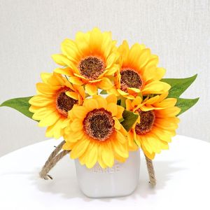 Decorative Flowers 6 Pcs Artificial Flower Sunflower Bouquet Home El Shop Living Room Wedding Decoration Pastoral Latin Fake Silk Sunflowers