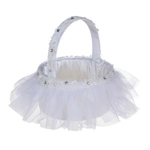 Cesto per ragazza in pizzo bianco Elegante decorazione per bomboniere rotonde in raso rosa L-5669