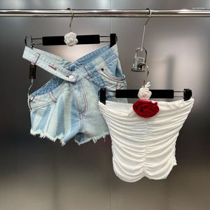 Женские спортивные костюмы Borvemays Лето висящие шейки с плиссированными 3D-цветочными вершинами