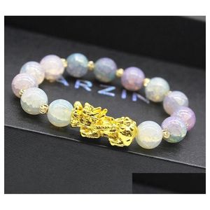 Beaded Natural Stone Feng Shui Strands Bracelets Pixiu Wealth Luck Chinese Pi Yao Dragon Charm Elastic Amet Bracelet For Men Women D Dhjcs