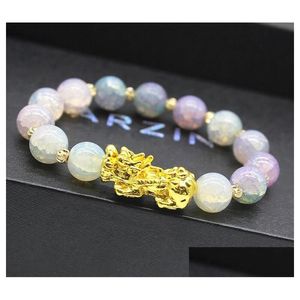 Pedra natural feng shui fios de pulseiras pixiu riqueza sorte chinesa pi yao dragão charme elástico pulseira amet para homens mulheres d dhjcs