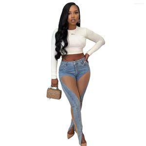 Jeans da donna Casual da donna Sheer Mesh See Through Pencil Pants Slim Bodycon Denim Streetwear Abbigliamento per outfit