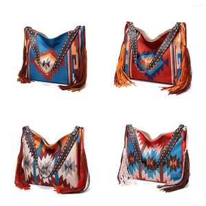 Borse da sera Borsa da donna in lino di cotone di grande capacità Design Borsa a tracolla in nappa intrecciata a mano Stile etnico bohémien Viaggio femminile