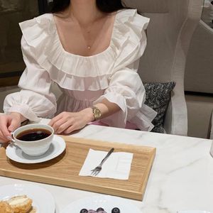 Women's Blouses 2023 Blusas Mujer Korean Chic White Blouse For Women Square Collar Sweet Ruffles Shirts Long Sleeve Tunic Elegant Tops