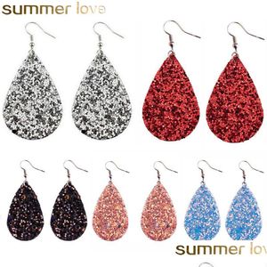 Charm Water Drop Pu Leather örhängen Ny enkel design Teardrop Sequin Glitter -uttalande Dubbel sida för kvinnor smyckleverans DHS3O