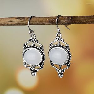 Dangle Küpe Kadın 925 Vintage Thai Silver Moonstone Punk Stil Hediye Takı