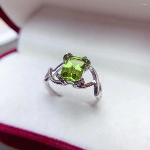 Anelli a grappolo Anello di peridoto naturale per le donne Gioielleria raffinata Argento sterling 925 reale 6x8mm Gemma quadrata Test di supporto Regalo squisito