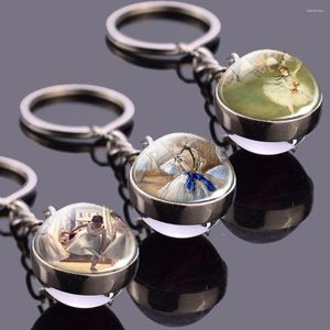 Keychains Ballerina smycken Keychain Double Side Key Chains Ballet Class Glass Ball Keyring Lover Gifts Edgar Degas Fashion Art