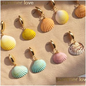 Hoop Huggie Handgemachte Colorf Shell Baumeln Ohrring Böhmen Gold Irregar Meer Ohrringe Für Frauen Mädchen Dame Sommer Urlaub Schmuck Geschenk Dhuia