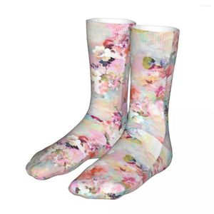 Men's Socks Romantic Pink Teal Watercolor Floral Men Women Fashion Flowers Novelty Spring Summer Autumn Winter Gifts