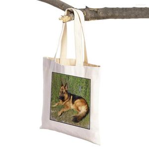 Sacolas de compras impressão dupla impressão alemã pastor para cães saco de lojas de lona Tote mulheres reutilizáveis ​​moda fofa animal casual lady bolsa