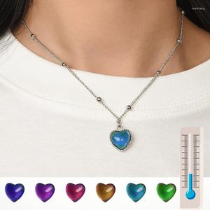 Pendant Necklaces 2023 Women Colorful Peach Heart Love Temperature Control Color Change Mood Necklace Stainless Steel Chain Jewelry Gifts