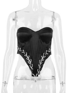 Nuovo 2023 primavera spessa corsetto in raso crop top moda ragazze streetwear busiter diamanti di lusso catena bianco y2k top
