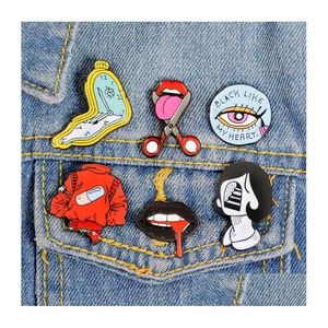 Pins Brooches Punk Style Lips Clock Kawaii Enamel Pins Badge Buttons Brooch Shirt Denim Jacket Bag Decorative For Women Men Drop De Dhsaj